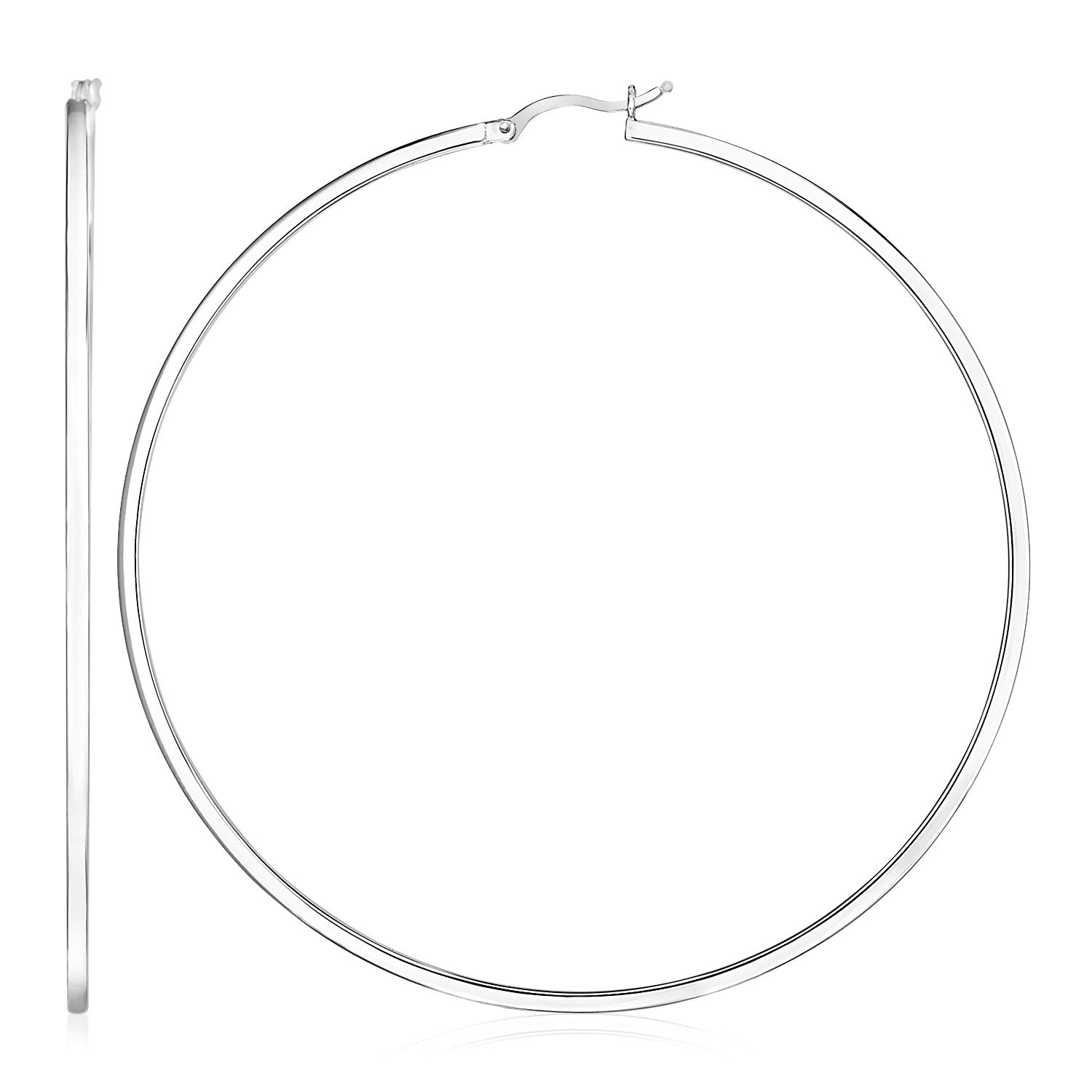 Sterling Silver Large Rectangular Profile Polished Hoop Earrings(75mm) RCJ Earrings  CELESTIA LUXE JEWELLERS