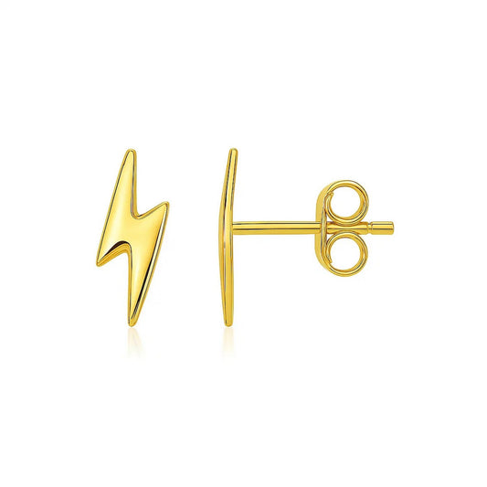 CELESTIALUXEJEWELLERS — 14k Yellow Gold Post Earrings with Lightning Bolts