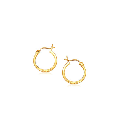 14k Yellow Gold Slender Hoop Earring with Diamond-Cut Finish (2x15mm) RCJ Earrings  CELESTIA LUXE JEWELLERS