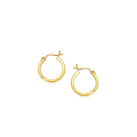 14k Yellow Gold Slender Hoop Earring with Diamond-Cut Finish (2x15mm) RCJ Earrings  CELESTIA LUXE JEWELLERS