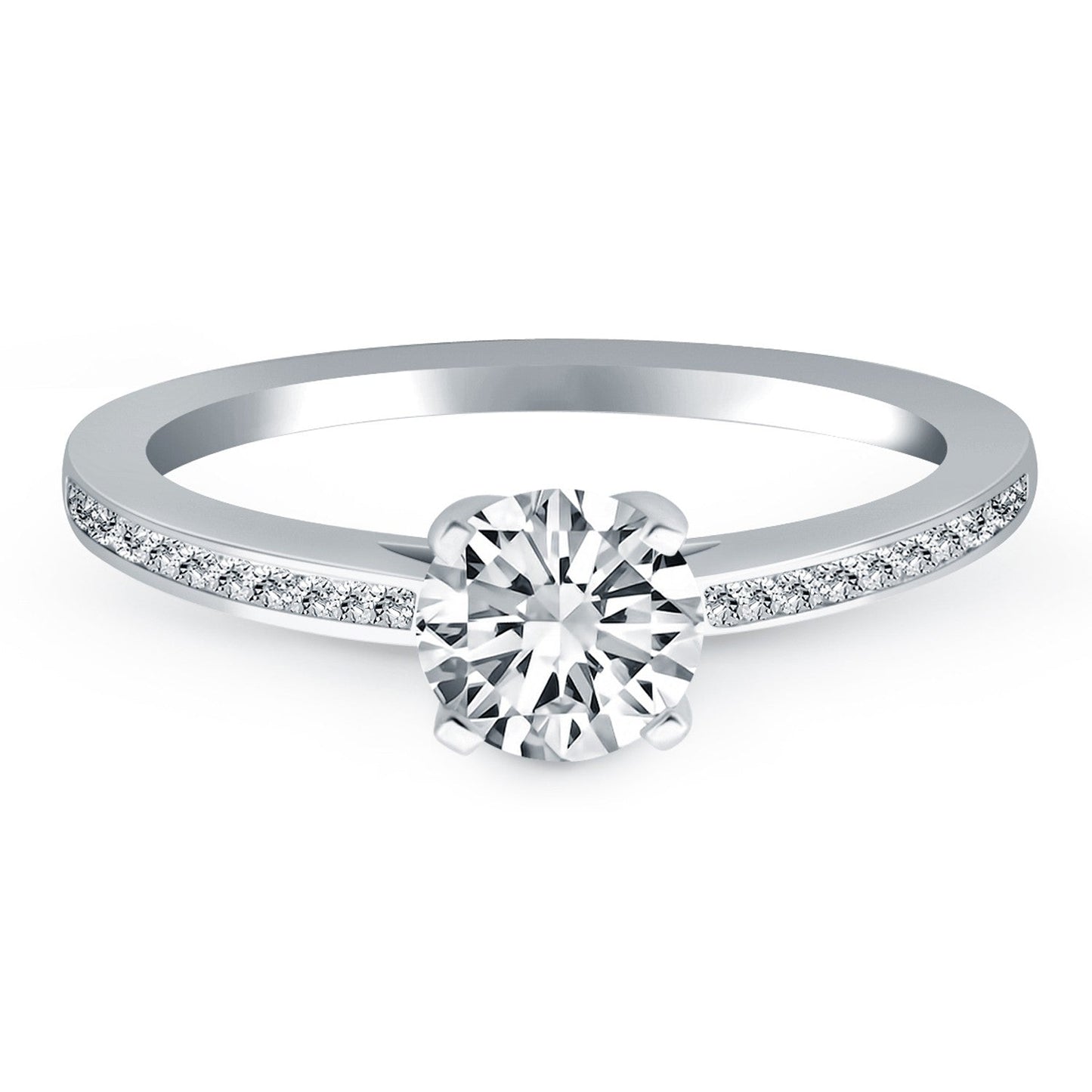 14k White Gold Channel Set Cathedral Engagement Ring RCJ Rings  CELESTIA LUXE JEWELLERS