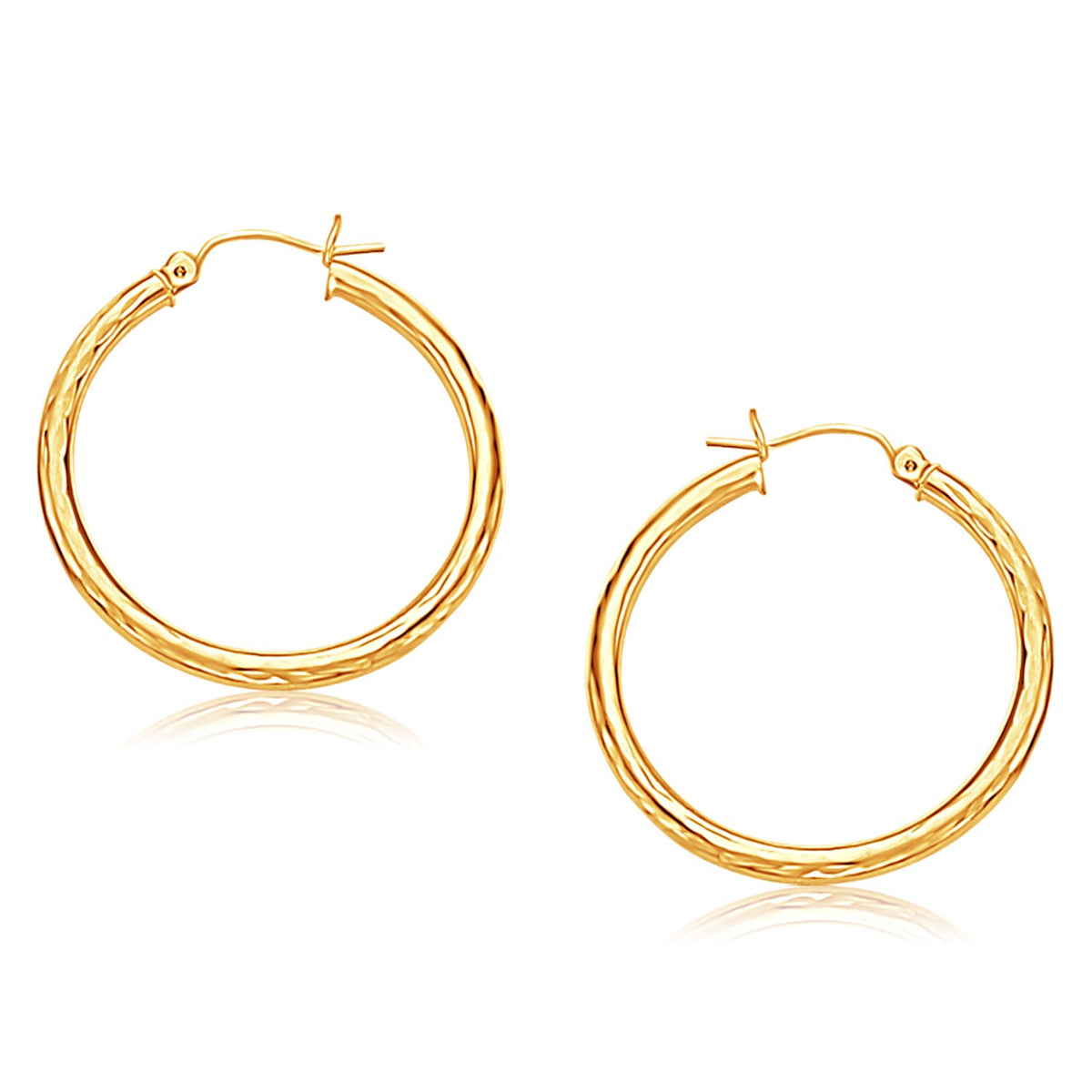 14k Yellow Gold Hoop Earring with Diamond-Cut Finish