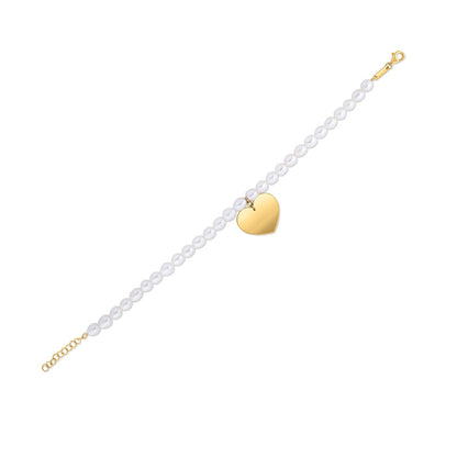 14k Yellow Gold Pearl Heart Charm Bracelet RCJ Bracelets  CELESTIA LUXE JEWELLERS