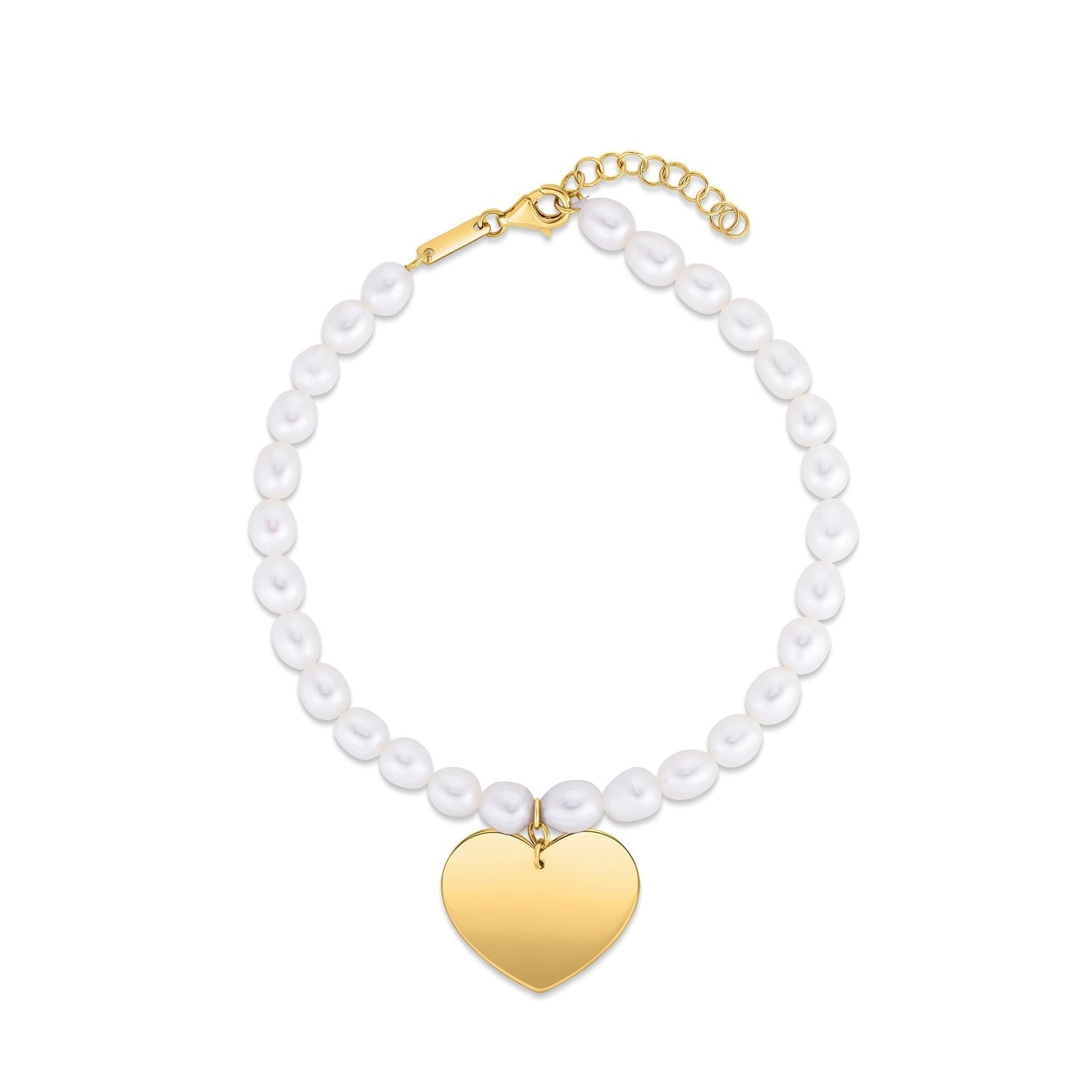 14k Yellow Gold Pearl Heart Charm Bracelet RCJ Bracelets  CELESTIA LUXE JEWELLERS