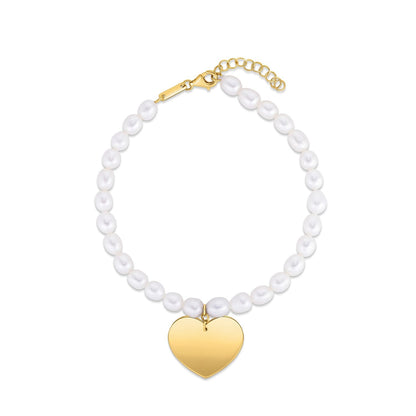 14k Yellow Gold Pearl Heart Charm Bracelet RCJ Bracelets  CELESTIA LUXE JEWELLERS