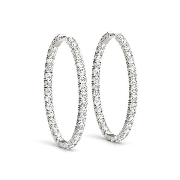 Oval Shape Two Sided Diamond Hoop Earrings in 14k White Gold (2 cttw) RCJ Earrings  CELESTIA LUXE JEWELLERS
