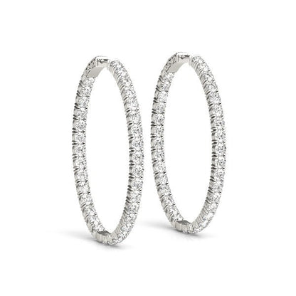 Oval Shape Two Sided Diamond Hoop Earrings in 14k White Gold (2 cttw) RCJ Earrings  CELESTIA LUXE JEWELLERS