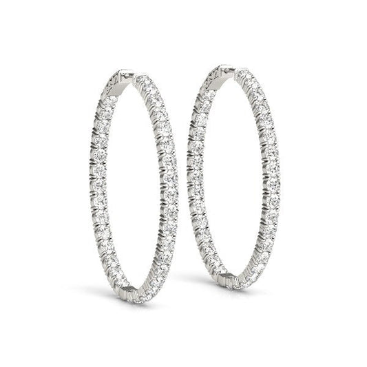 Oval Shape Two Sided Diamond Hoop Earrings in 14k White Gold (2 cttw) RCJ Earrings  CELESTIA LUXE JEWELLERS