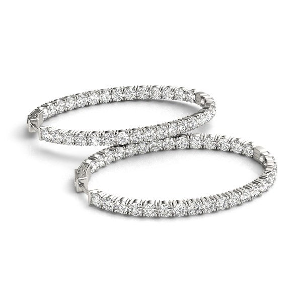 Oval Shape Two Sided Diamond Hoop Earrings in 14k White Gold (2 cttw) RCJ Earrings  CELESTIA LUXE JEWELLERS