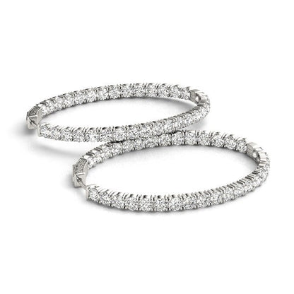 Oval Shape Two Sided Diamond Hoop Earrings in 14k White Gold (2 cttw) RCJ Earrings  CELESTIA LUXE JEWELLERS