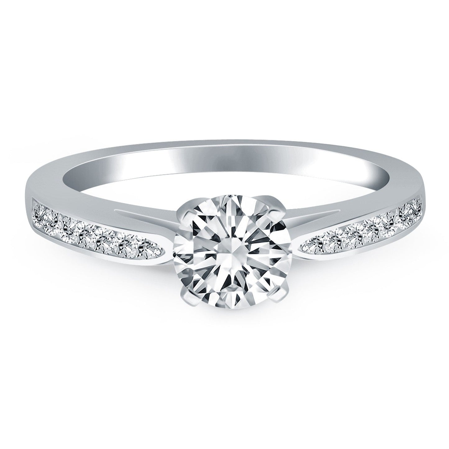 14k White Gold Cathedral Engagement Ring with Pave Diamonds RCJ Rings  CELESTIA LUXE JEWELLERS