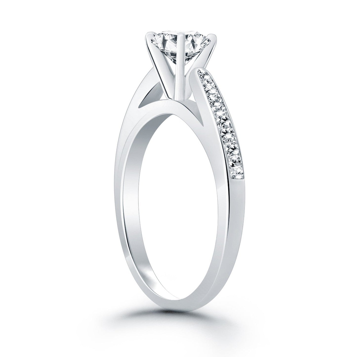 14k White Gold Cathedral Engagement Ring with Pave Diamonds RCJ Rings  CELESTIA LUXE JEWELLERS