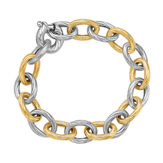 18k Yellow Gold and Sterling Silver Rhodium Plated Diamond Cut Chain Bracelet RCJ Bracelets  CELESTIA LUXE JEWELLERS