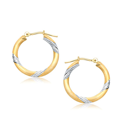 14k Two Tone Gold Polished Hoop Earrings (3x20mm) RCJ Earrings  CELESTIA LUXE JEWELLERS