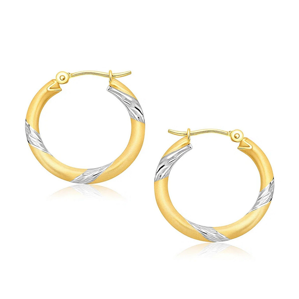 14k Two Tone Gold Polished Hoop Earrings
