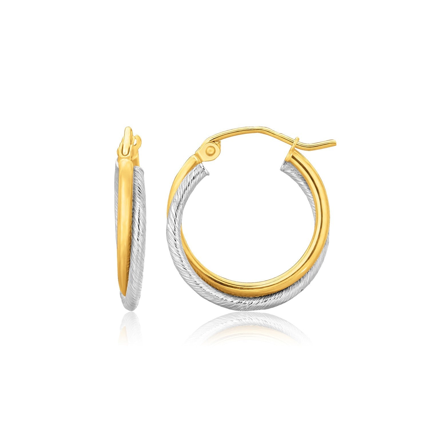 14k Two Tone Gold Double Polished and Textured Hoop Earrings RCJ Earrings  CELESTIA LUXE JEWELLERS