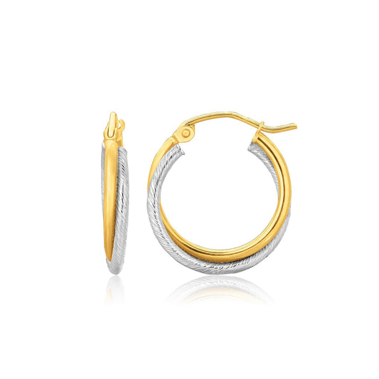 14k Two Tone Gold Double Polished and Textured Hoop Earrings RCJ Earrings  CELESTIA LUXE JEWELLERS