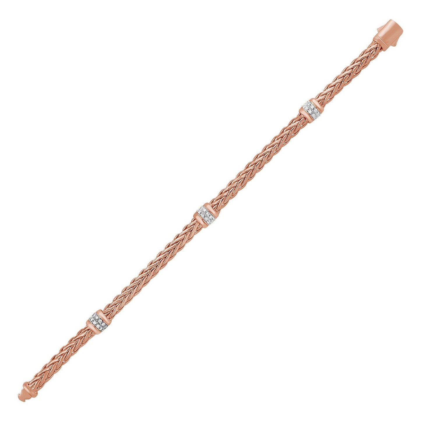 Polished Woven Rope Bracelet with Diamond Accents in 14k Rose Gold RCJ Bracelets  CELESTIA LUXE JEWELLERS