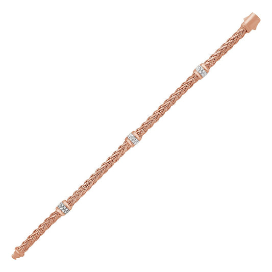Polished Woven Rope Bracelet with Diamond Accents in 14k Rose Gold RCJ Bracelets  CELESTIA LUXE JEWELLERS