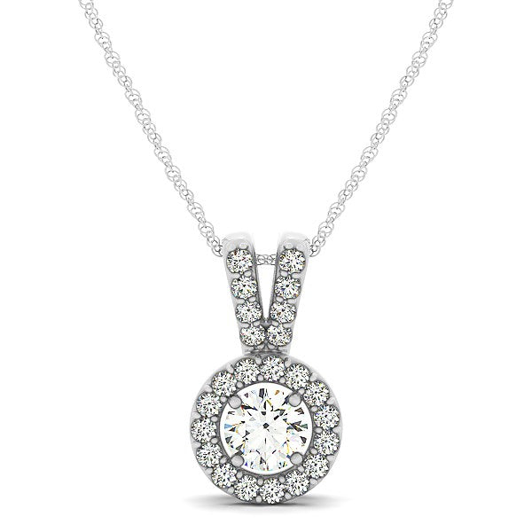 Round Pendant with Split Bail and Diamond Halo in 14k White Gold (3/4 cttw) RCJ Necklaces  CELESTIA LUXE JEWELLERS