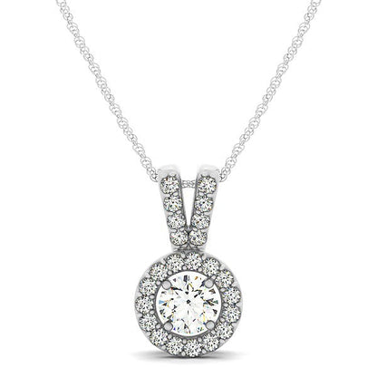 Round Pendant with Split Bail and Diamond Halo in 14k White Gold (3/4 cttw) RCJ Necklaces  CELESTIA LUXE JEWELLERS