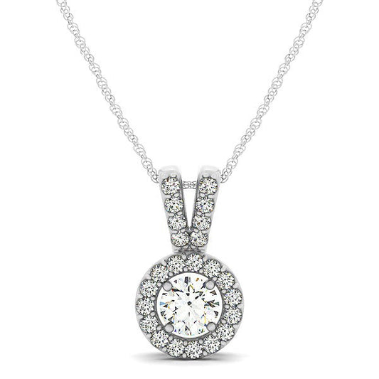 Round Pendant with Split Bail and Diamond Halo in 14k White Gold (3/4 cttw) RCJ Necklaces  CELESTIA LUXE JEWELLERS