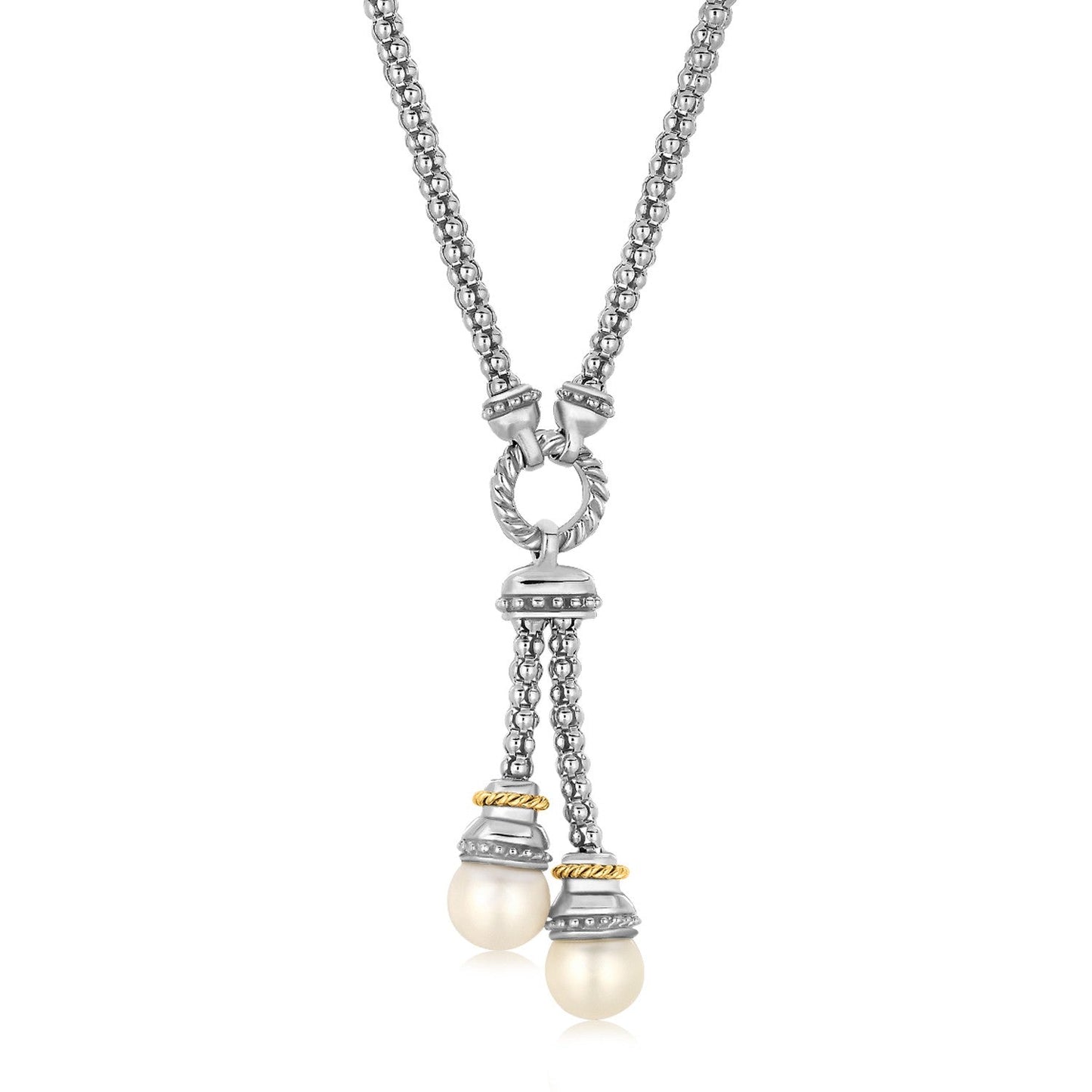18k Yellow Gold and Sterling Silver Popcorn Style Necklace with Pearl Accents RCJ Necklaces  CELESTIA LUXE JEWELLERS