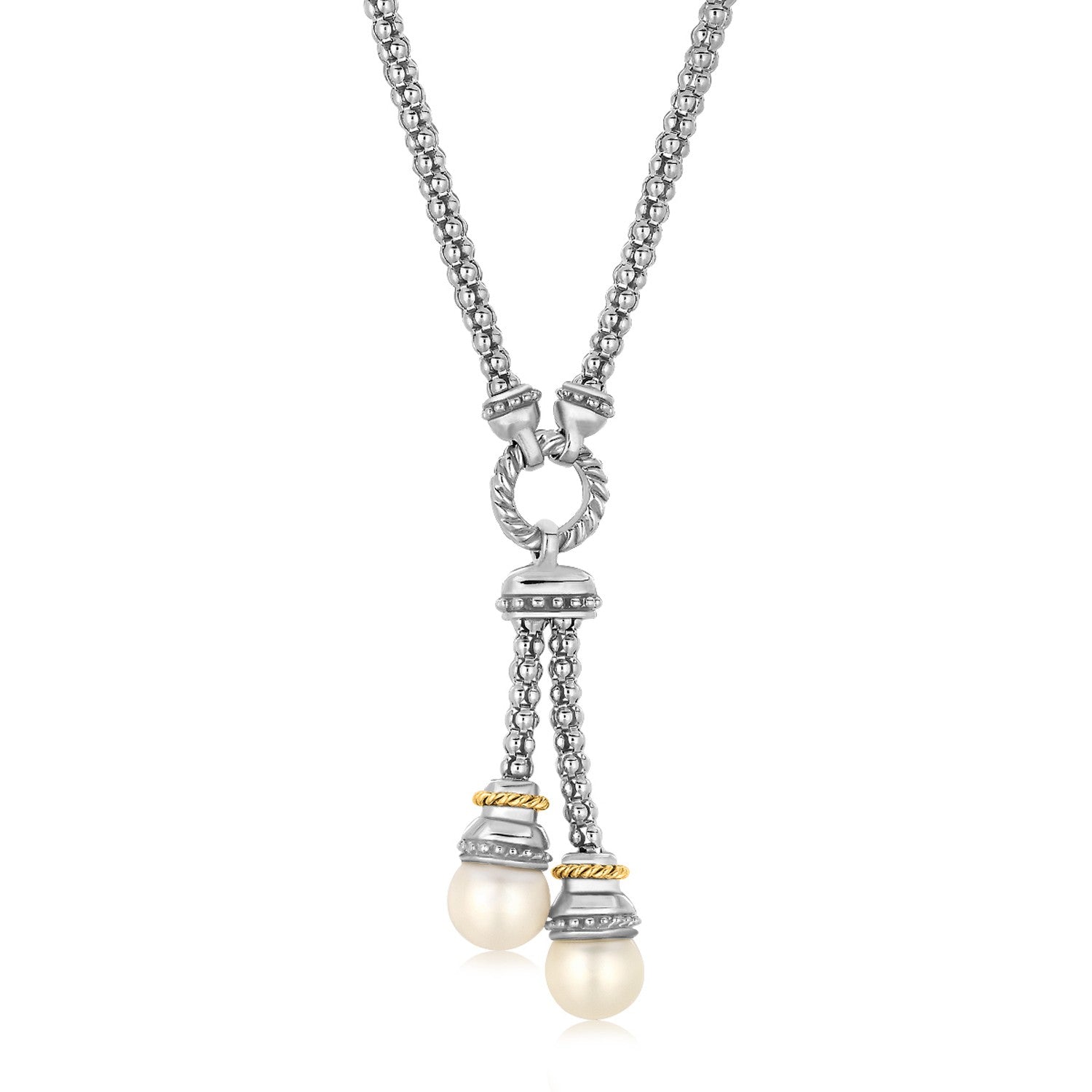 18k Yellow Gold and Sterling Silver Popcorn Style Necklace with Pearl Accents RCJ Necklaces  CELESTIA LUXE JEWELLERS
