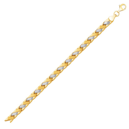 14k Two-Tone Gold Fancy Weave Bracelet with Contrasting Finish (6.35 mm) RCJ Bracelets  CELESTIA LUXE JEWELLERS