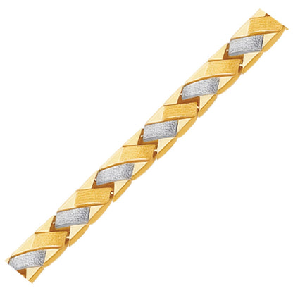 14k Two-Tone Gold Fancy Weave Bracelet with Contrasting Finish (6.35 mm) RCJ Bracelets  CELESTIA LUXE JEWELLERS