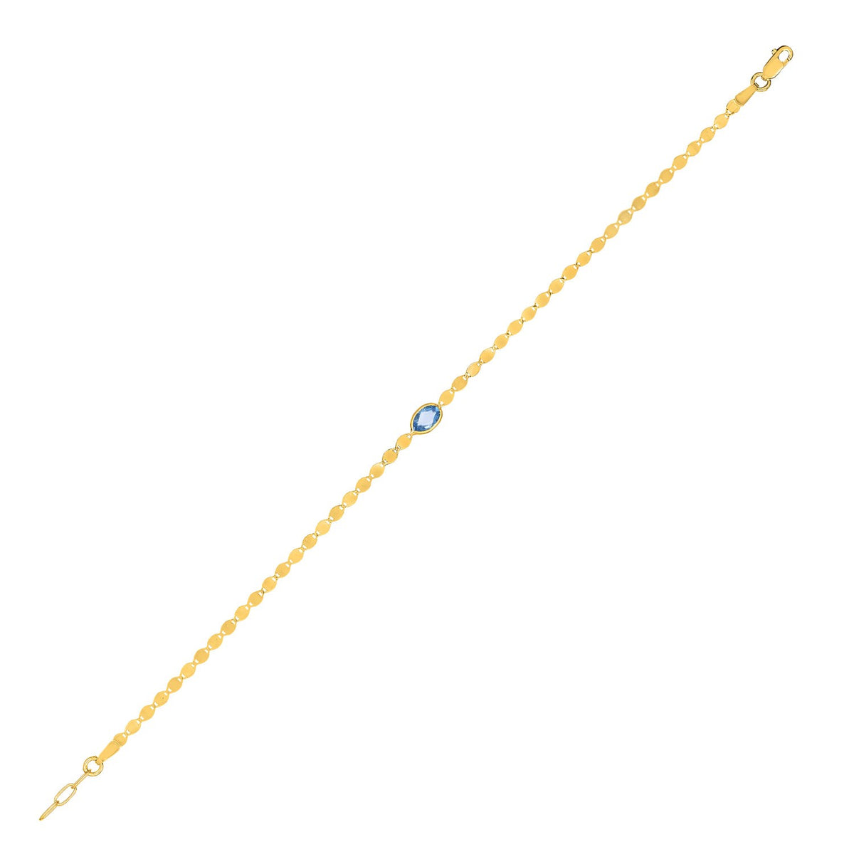 14K Yellow Gold Blue Topaz Mirrored Chain Bracelet (2.20 mm)