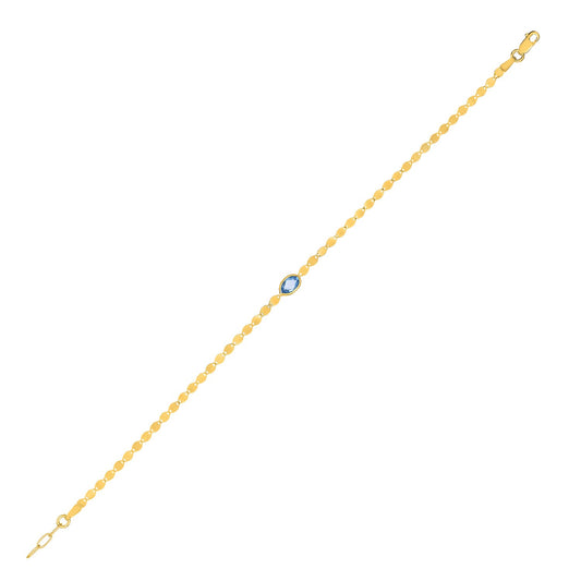 14K Yellow Gold Blue Topaz Mirrored Chain Bracelet (2.20 mm)