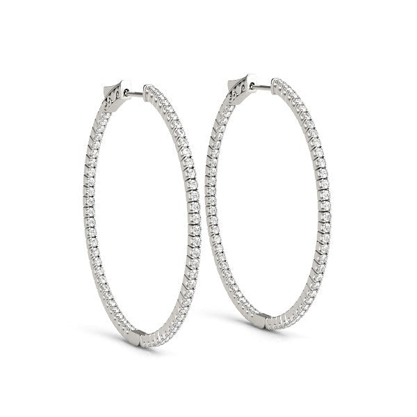14k White Gold Slim Two Sided Diamond Hoop Earrings (1 1/2 cttw) RCJ Earrings  CELESTIA LUXE JEWELLERS