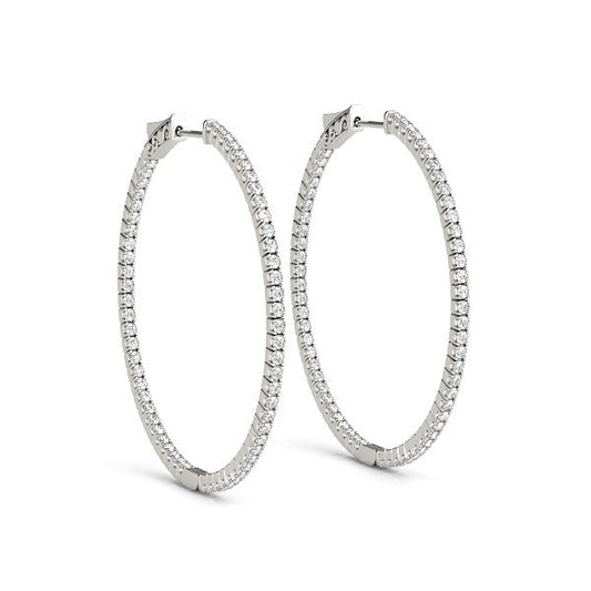14k White Gold Slim Two Sided Diamond Hoop Earrings (1 1/2 cttw) RCJ Earrings  CELESTIA LUXE JEWELLERS