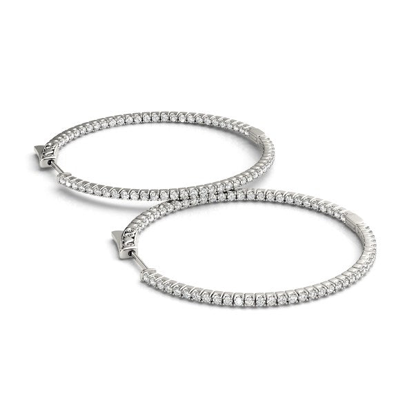 14k White Gold Slim Two Sided Diamond Hoop Earrings (1 1/2 cttw) RCJ Earrings  CELESTIA LUXE JEWELLERS