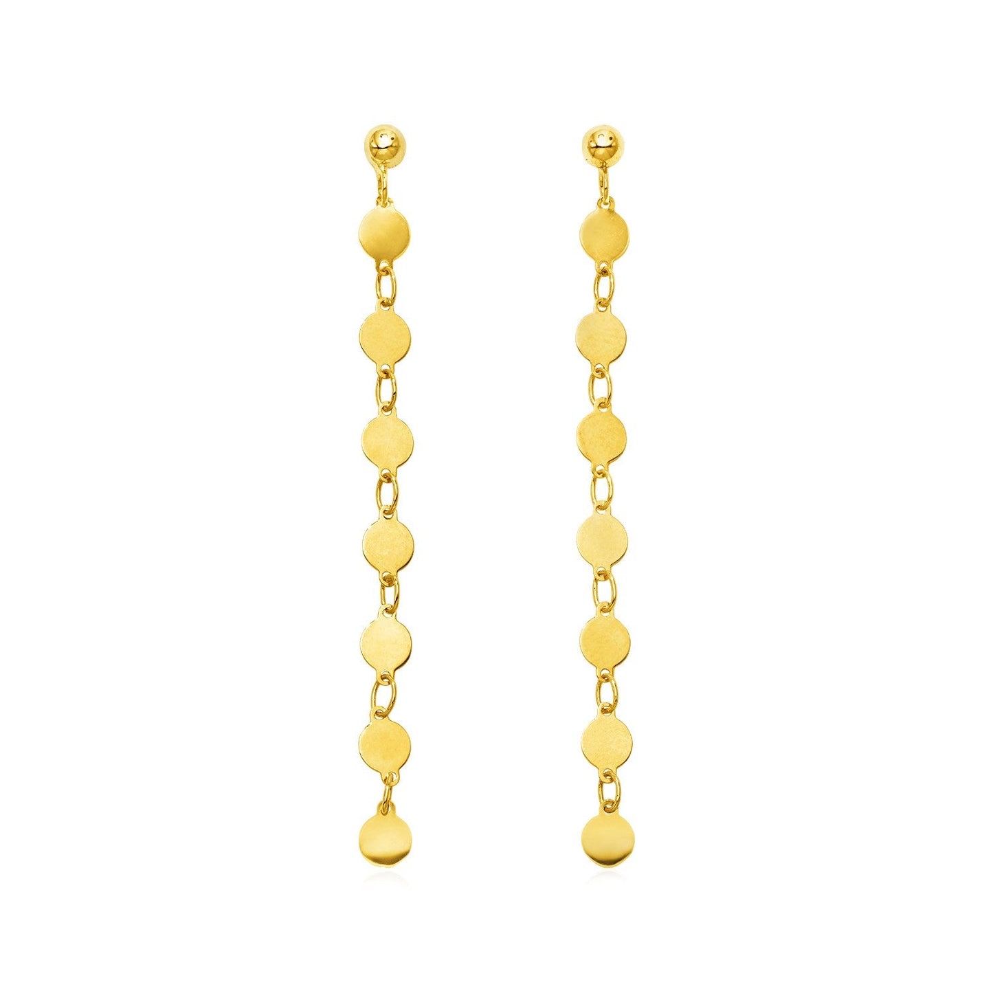 14k Yellow Gold Post Dangle Earrings with Polished Circles RCJ Earrings  CELESTIA LUXE JEWELLERS