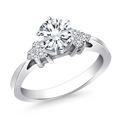 14k White Gold Cathedral Engagement Ring with Side Diamond Clusters RCJ Rings  CELESTIA LUXE JEWELLERS