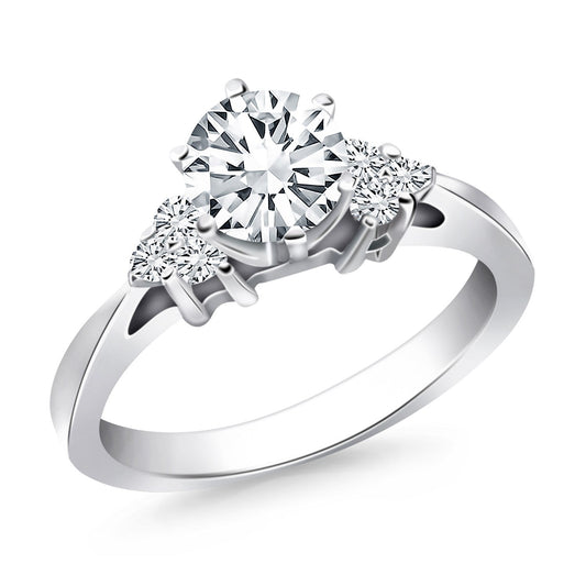 14k White Gold Cathedral Engagement Ring with Side Diamond Clusters RCJ Rings  CELESTIA LUXE JEWELLERS