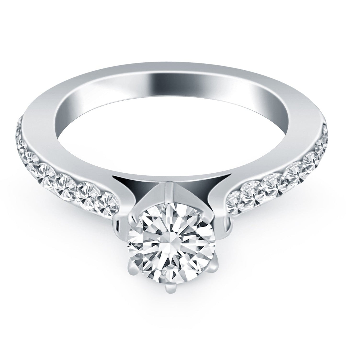 14k White Gold Curved Shank Engagement Ring with Pave Diamonds RCJ Rings  CELESTIA LUXE JEWELLERS