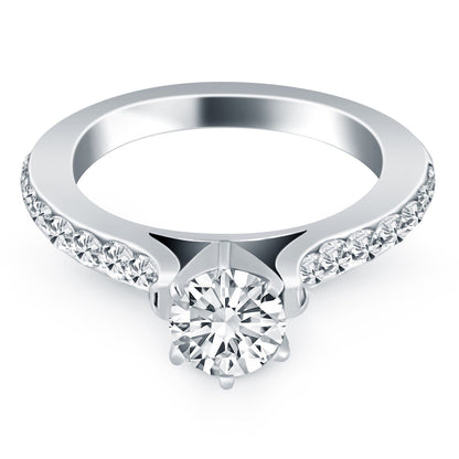 14k White Gold Curved Shank Engagement Ring with Pave Diamonds RCJ Rings  CELESTIA LUXE JEWELLERS