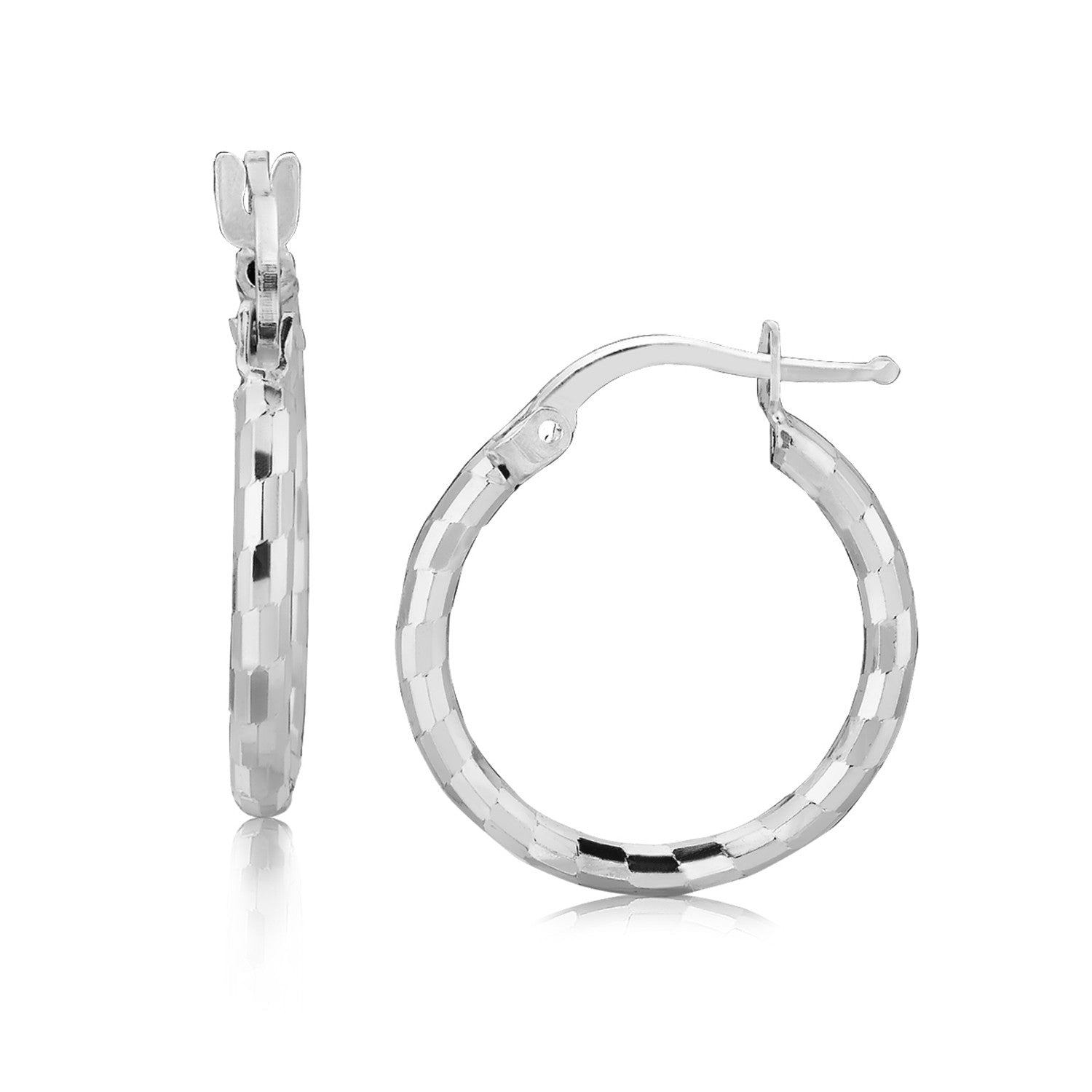 Sterling Silver Rhodium Plated Diamond Cut Small Hoop Earrings (2x15mm) RCJ Earrings  CELESTIA LUXE JEWELLERS