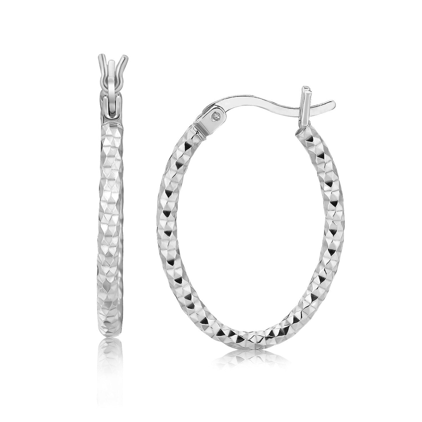 Sterling Silver Hoop Diamond Cut Texture Earrings with Rhodium Plating(2x15mm) RCJ Earrings  CELESTIA LUXE JEWELLERS