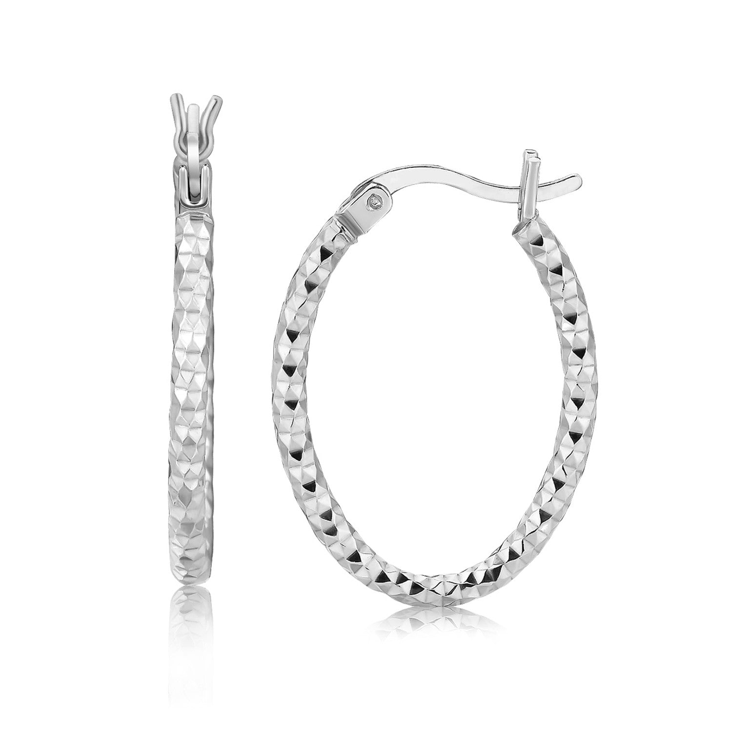 Sterling Silver Hoop Diamond Cut Texture Earrings with Rhodium Plating(2x15mm) RCJ Earrings  CELESTIA LUXE JEWELLERS