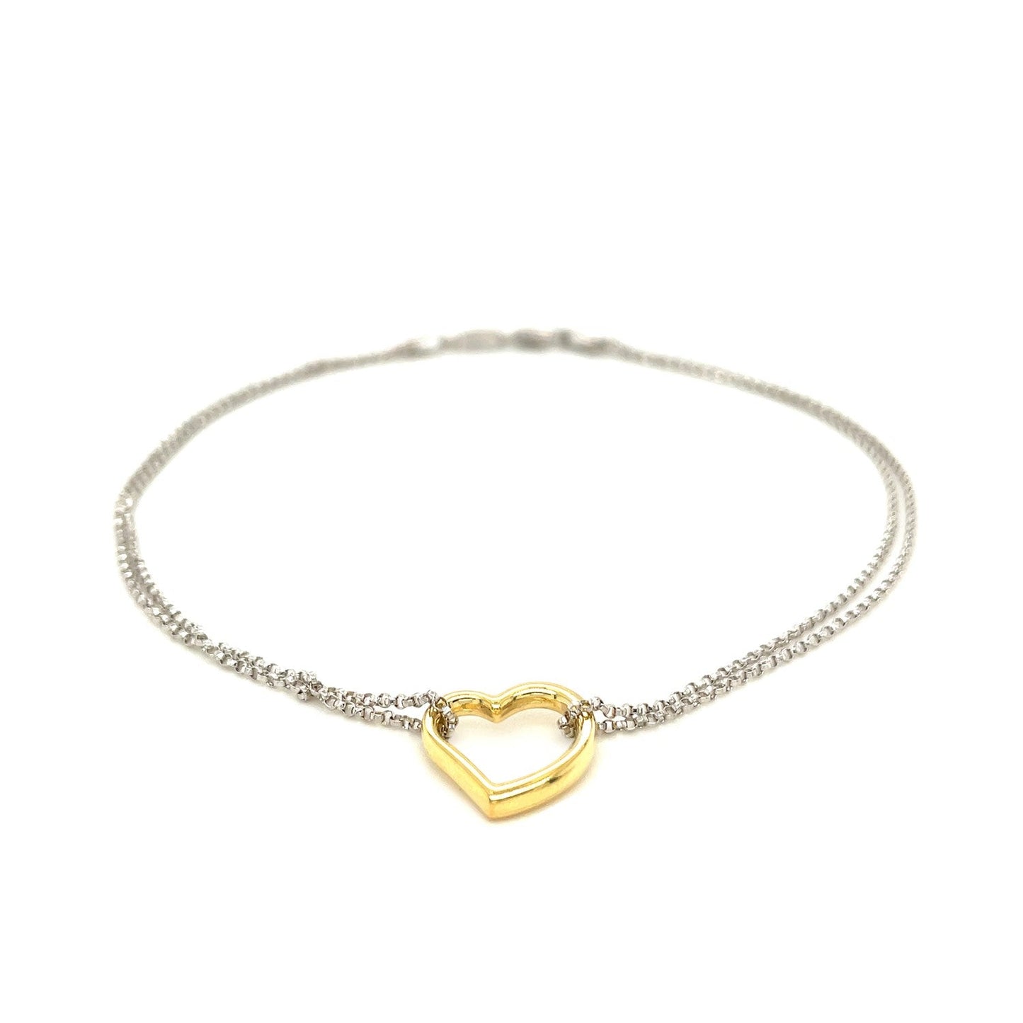 14k Yellow Gold and Sterling Silver Anklet with a Single Open Heart Station RCJ Anklets  CELESTIA LUXE JEWELLERS