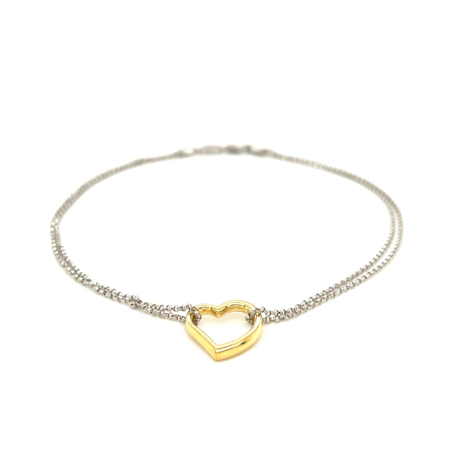 14k Yellow Gold and Sterling Silver Anklet with a Single Open Heart Station RCJ Anklets  CELESTIA LUXE JEWELLERS