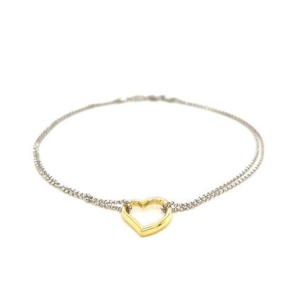 14k Yellow Gold and Sterling Silver Anklet with a Single Open Heart Station RCJ Anklets  CELESTIA LUXE JEWELLERS