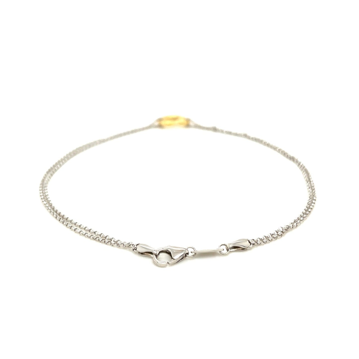 14k Yellow Gold and Sterling Silver Anklet with a Single Open Heart Station RCJ Anklets  CELESTIA LUXE JEWELLERS