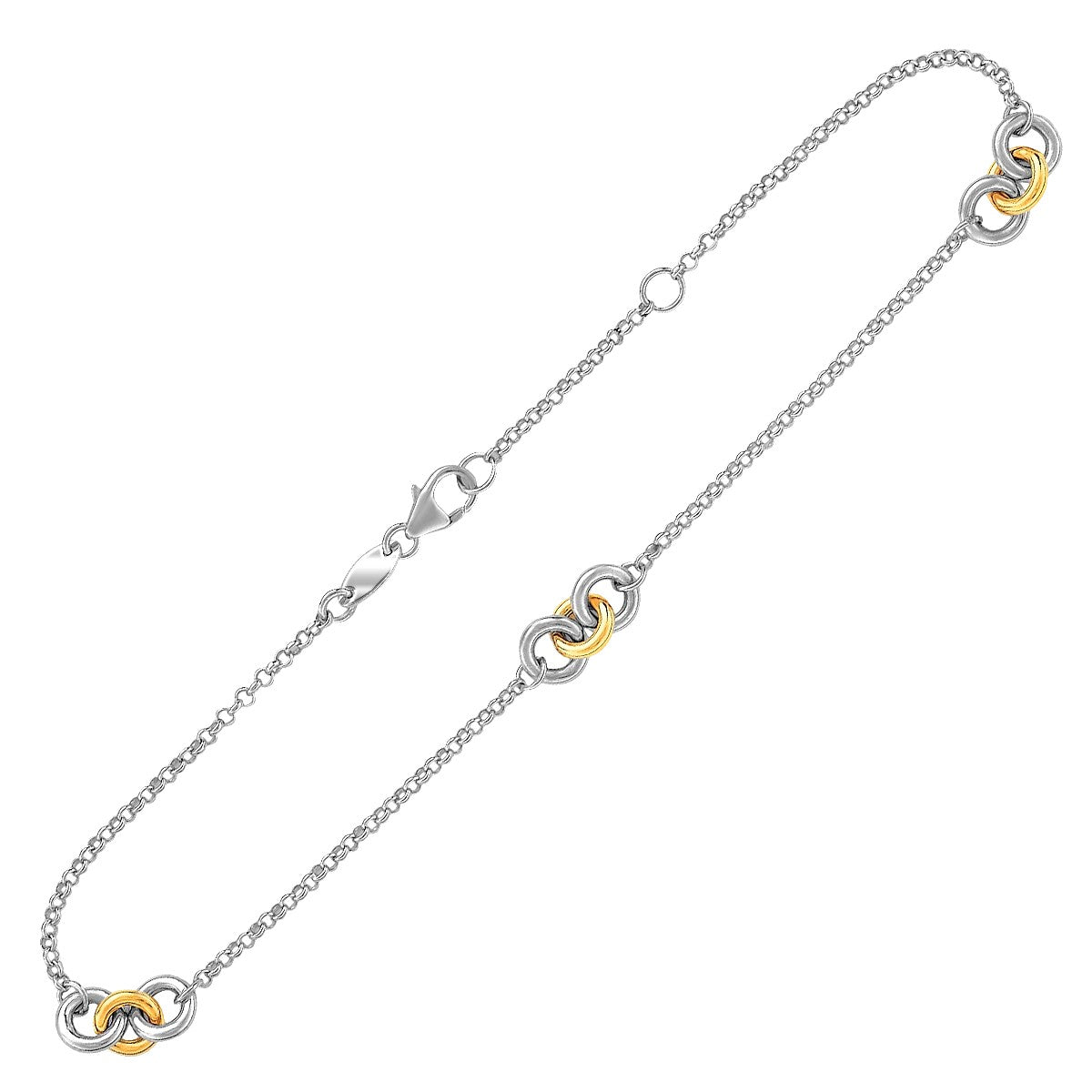 14k Yellow Gold and Sterling Silver Triple Ring Stationed Anklet RCJ Anklets  CELESTIA LUXE JEWELLERS