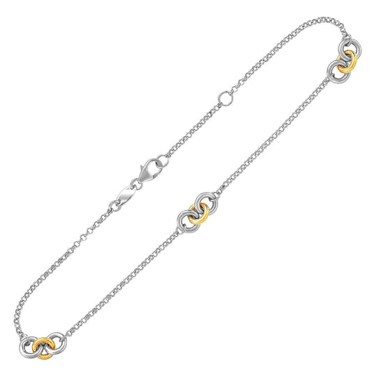 14k Yellow Gold and Sterling Silver Triple Ring Stationed Anklet RCJ Anklets  CELESTIA LUXE JEWELLERS