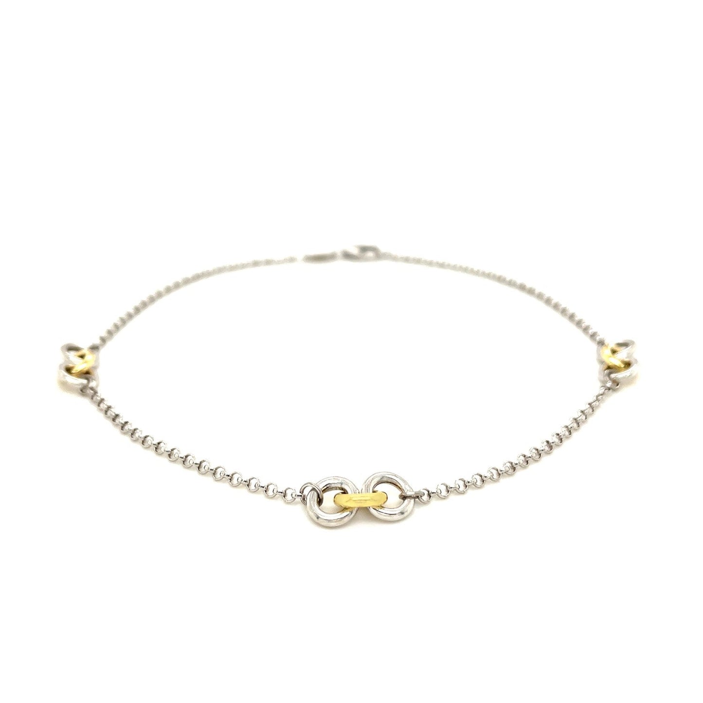 14k Yellow Gold and Sterling Silver Triple Ring Stationed Anklet RCJ Anklets  CELESTIA LUXE JEWELLERS